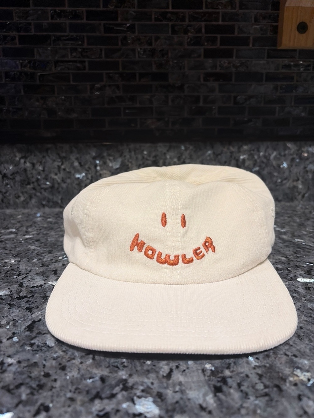 Howler Bros Corduroy Hat Cap Strapback Ivory Smiley Face Adjustable Unisex